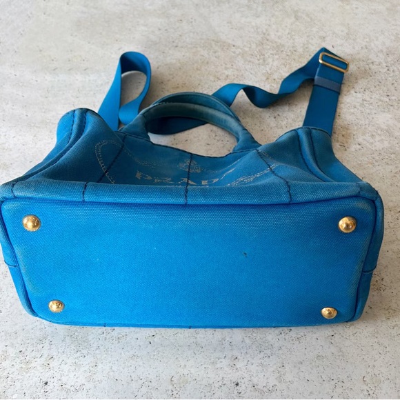 🩵 Vintage PRADA Canapa Mini Tote Bag Purse Blue - Picture 4 of 9